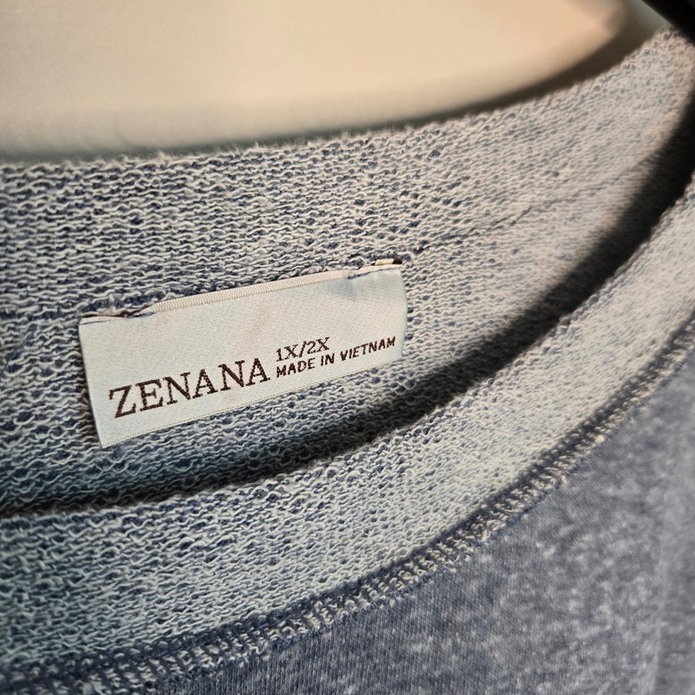 Zenana Blue Heathered Exposed Seam Sweatshirt oversized Plus Size 1X 2X - Picture 3 of 8